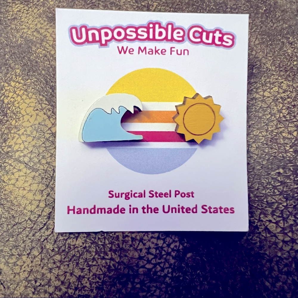 Unpossible Cuts beach wave and sun pierced earring studs.